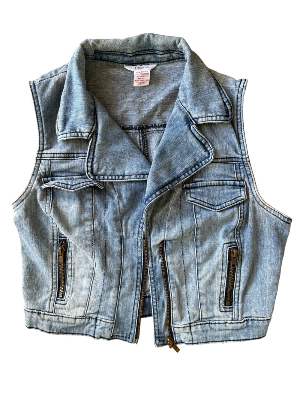 Candie’s Denim Vest Light Wash Cropped Lace Collar M (Fits S) Y2K Vintage